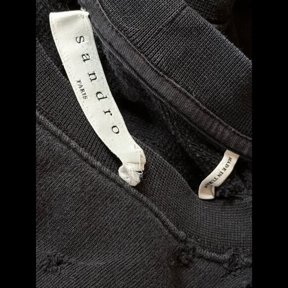 Sandro Sweatshirt Small Womens Black Fleece Pullover Destroyed Distressed Tears - Picture 8 of 10